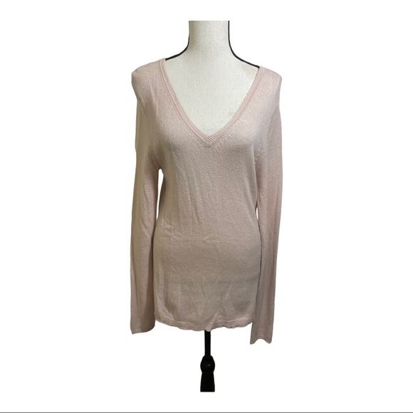 Tahari pure luxe cashmere womens sweater v-neck with ribbed trim details large - Picture 1 of 9
